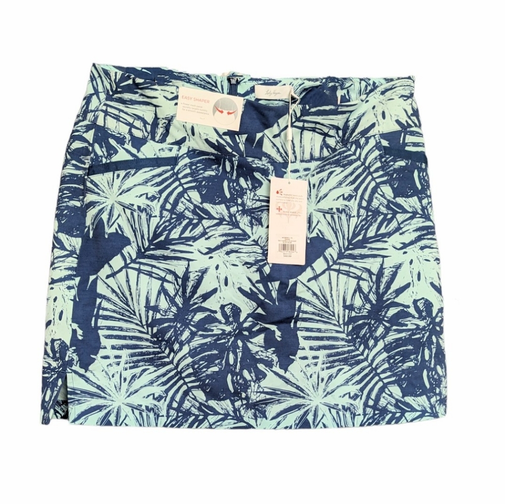 XL NWOT Lady Hagen 2 Shades of Blue Palm Design Golf Skort Skirt Over Shorts